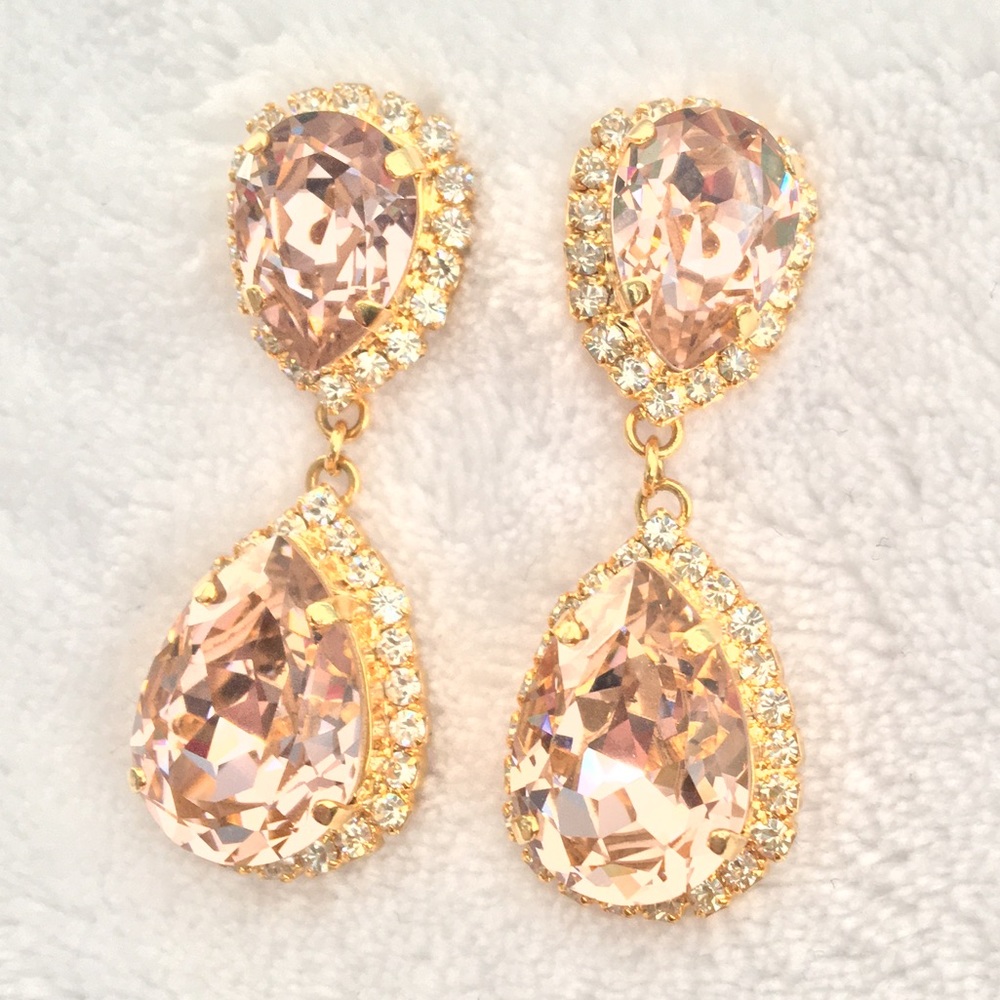 Blush pink pendant Swarovski crystal earrings